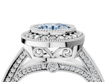 Platinum Fancy Blue Round Cut Halo Diamond Split Shank Pave Ring_10