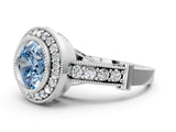 Platinum Fancy Blue Round Cut Halo Diamond Split Shank Pave Ring_6