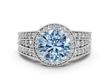 Platinum Fancy Blue Round Cut Halo Diamond Split Shank Ring with Prong Setting_30