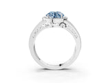 Platinum Fancy Blue Round Cut Halo Diamond Split Shank Ring with Prong Setting_33