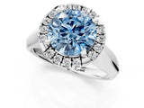 Platinum Fancy Blue Round  Cut Halo Solitaire Engagement Ring with Square Band and Four-Prong Setting_25