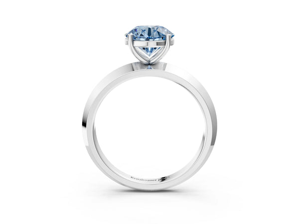 Platinum Fancy Blue Round  Cut Solitaire Engagement Ring with Flat Band and Four-Prong Setting