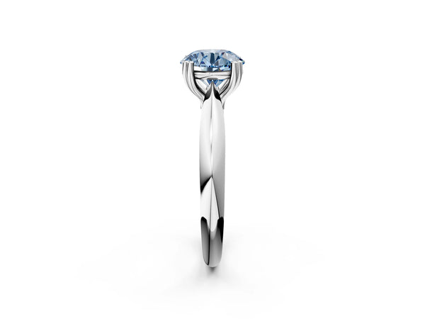 Platinum Fancy Blue Round  Cut Solitaire Engagement Ring with Tapered Band and Four-Prong Setting