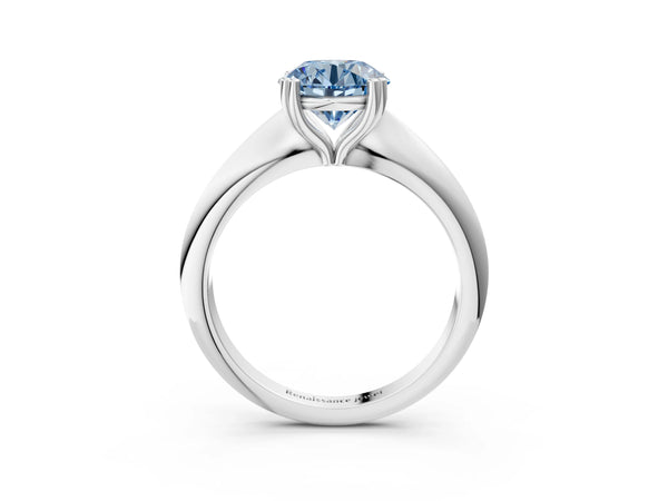 Platinum Fancy Blue Round  Cut Solitaire Engagement Ring with Tapered Band and Four-Prong Setting