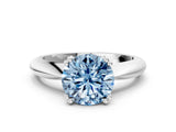 Platinum Fancy Blue Round  Cut Solitaire Engagement Ring with Tapered Band and Four-Prong Setting