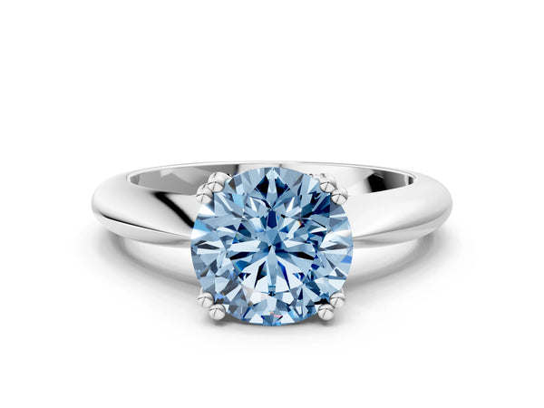 Platinum Fancy Blue Round  Cut Solitaire Engagement Ring with Tapered Band and Four-Prong Setting