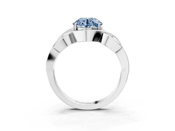 Platinum Fancy Blue Round Cut Solitaire Intertwined Band Prong Setting Ring