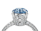 Platinum Fancy Blue Round Cut Solitaire Split Shank Pave Diamond Engagement Ring with Four-Prong Setting_112