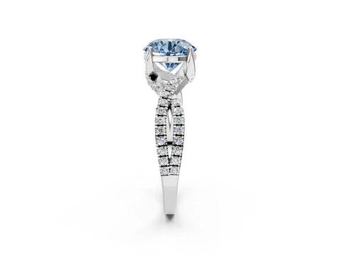 Platinum Fancy Blue Round Cut Solitaire Twist Pave Diamond Engagement Ring with Prong Setting_68