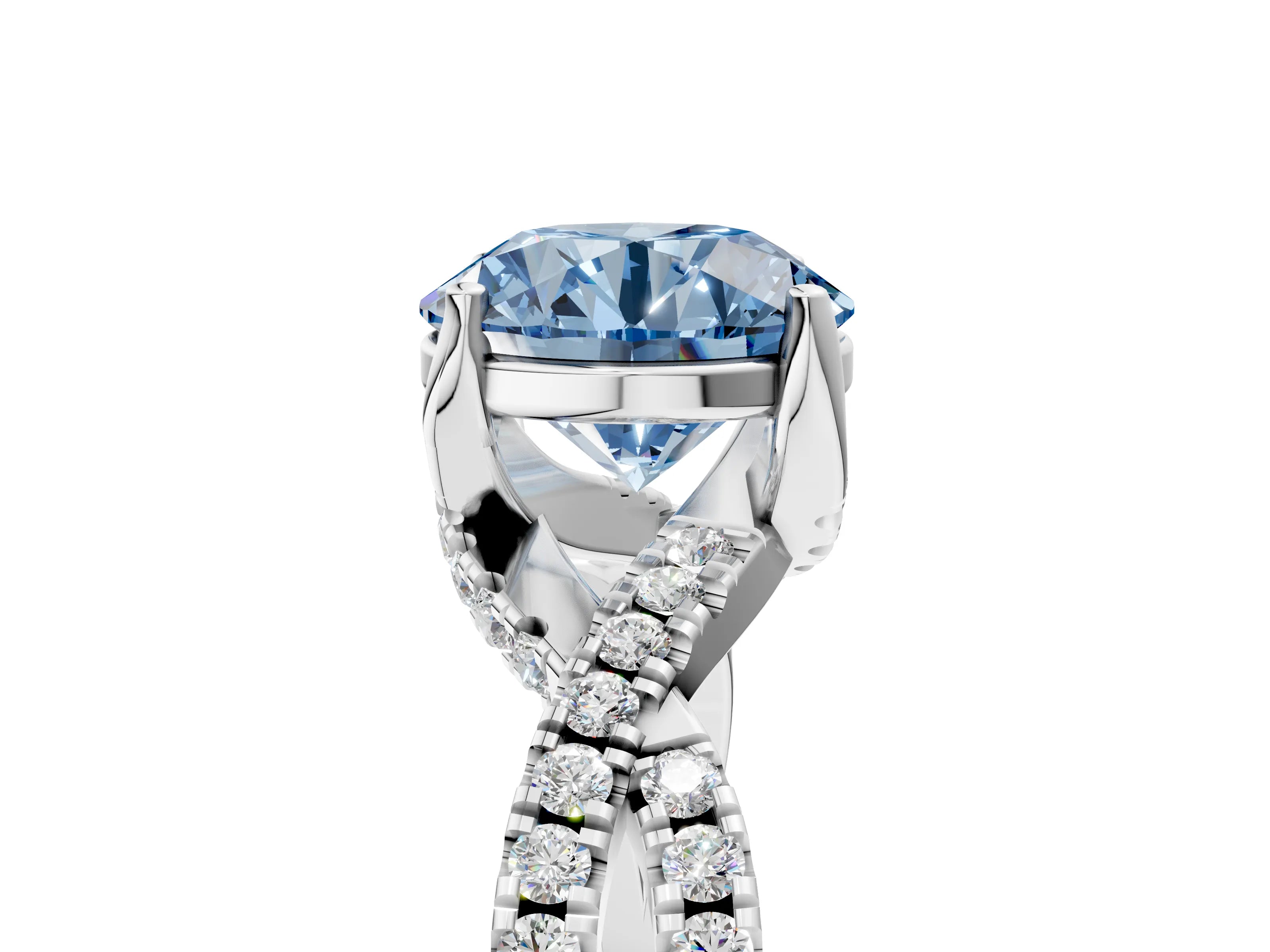 Platinum Fancy Blue Round Cut Solitaire Twist Pave Diamond Engagement Ring with Prong Setting_71