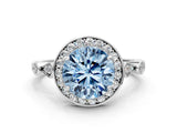 Platinum Fancy Blue Round  Halo Diamond Engagement Ring with Twisted Band and Four-Prong Setting 1