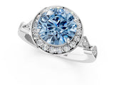 Platinum Fancy Blue Round  Halo Diamond Engagement Ring with Twisted Band and Four-Prong Setting 2