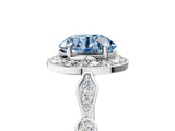 Platinum Fancy Blue Round  Halo Diamond Engagement Ring with Twisted Band and Four-Prong Setting