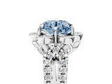 Platinum Fancy Blue Round  Halo Diamond Floral Split Shank Engagement Ring