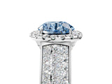 Platinum Fancy Blue Round  Halo Round Diamond Pave Band with Prong Setting 5