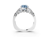 Platinum Fancy Blue Round  Solitaire Diamond Engagement Ring with Pave Band and Four-Prong Setting 4