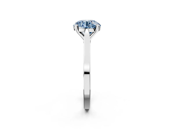 Platinum Fancy Blue Round  Solitaire Diamond Ring with Four-Prong Setting and Tapered Band