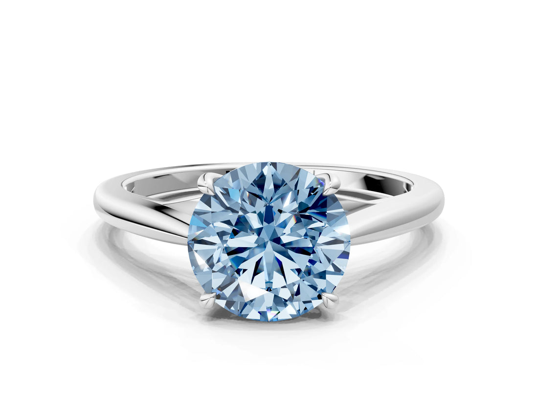 Platinum Fancy Blue Round  Solitaire Engagement Ring with Four-Prong Setting and Classic Band 1