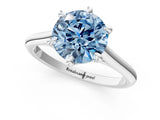 Platinum Fancy Blue Round  Solitaire Engagement Ring with Six-Prong Setting and Classic Band 1
