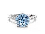 Platinum Fancy Blue Round  Solitaire Twist Band Ring with Four-Prong Setting_2