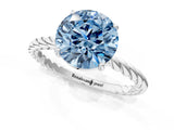 Platinum Fancy Blue Round  Solitaire Twist Band Ring with Four-Prong Setting_3