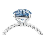 Platinum Fancy Blue Round  Solitaire Twist Band Ring with Four-Prong Setting_6