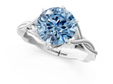 Platinum Fancy Blue Round  Solitaire Twist Band Six-Prong Setting 1