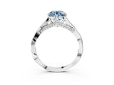 Platinum Fancy Blue Round  Solitaire Twist Band Six-Prong Setting 3