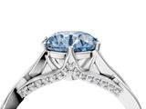 Platinum Fancy Blue Round  Solitaire Twist Band Six-Prong Setting 4