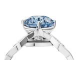 Platinum Fancy Blue Round  Solitaire Twist Band with Leaf Prong Setting 4