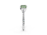 Platinum Fancy Green Asscher  Brilliant Diamond Solitaire with Pavé Band and Four-Prong Setting 2