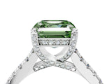 Platinum Fancy Green Asscher  Brilliant Diamond Solitaire with Pavé Band and Four-Prong Setting 4