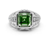 Platinum Fancy Green Asscher Cut Brilliant Milgrain Filigree Diamond Ring with Square Prong Setting_12