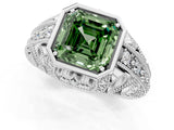 Platinum Fancy Green Asscher Cut Brilliant Milgrain Filigree Diamond Ring with Square Prong Setting_13
