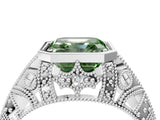 Platinum Fancy Green Asscher Cut Brilliant Milgrain Filigree Diamond Ring with Square Prong Setting_16