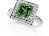 Platinum Fancy Green Asscher Cut-Cut Diamond Halo Engagement Ring with Pave Band and Prong Setting_13