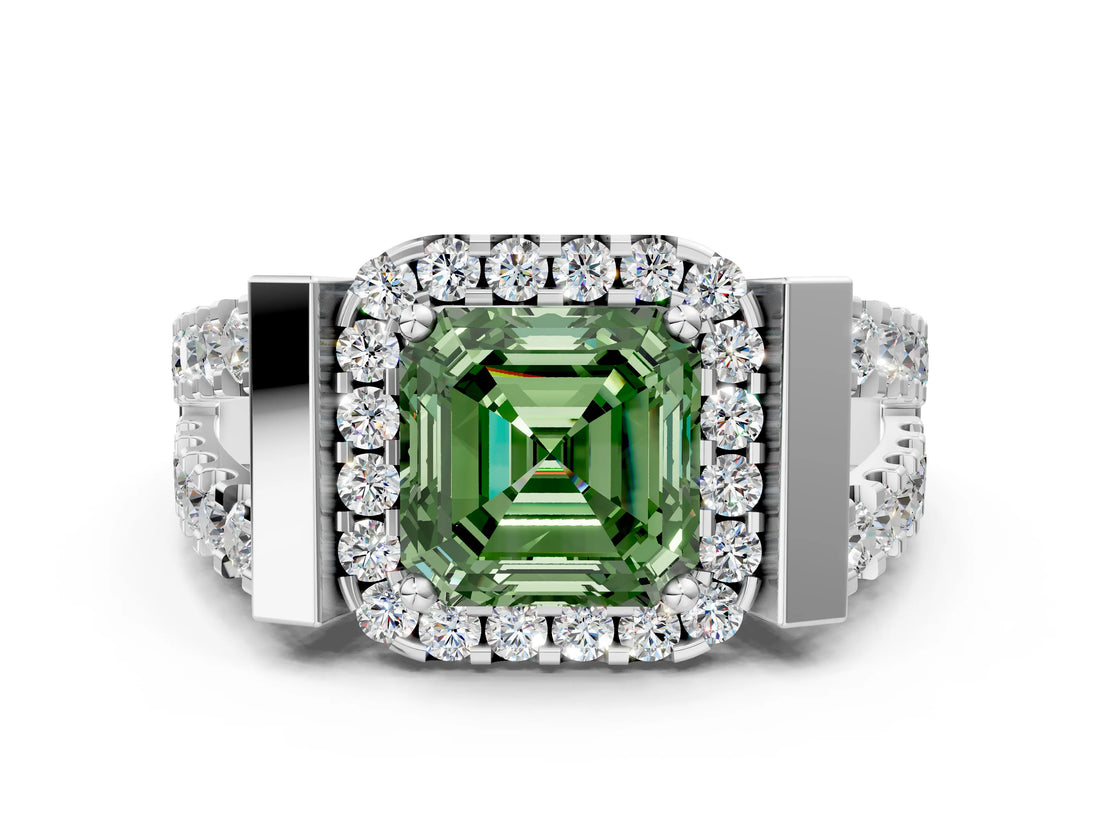 Platinum Fancy Green Asscher Cut Cut Halo Split Shank Prong Set Ring_36