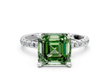 Platinum Fancy Green Asscher Cut Diamond Brilliant Solitaire Ring with Pavé Band and Four-Prong Setting_29