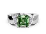 Platinum Fancy Green Asscher Cut Diamond Channel Set Solitaire Ring with Four-Prong Setting_61