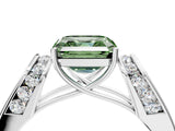 Platinum Fancy Green Asscher Cut Diamond Channel Set Solitaire Ring with Four-Prong Setting_65