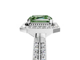 Platinum Fancy Green Asscher Cut Diamond Double Halo Ring with Split Shank and Four-Prong Setting_11