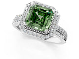 Platinum Fancy Green Asscher Cut Diamond Double Halo Ring with Split Shank and Four-Prong Setting_7