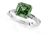 Platinum Fancy Green Asscher Cut Diamond Engagement Ring with Side Stone Accents and Four-Prong Setting_37