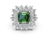 Platinum Fancy Green Asscher Cut Diamond Floral Double Halo Engagement Ring with Prong Setting_12