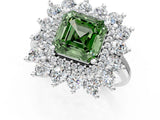 Platinum Fancy Green Asscher Cut Diamond Floral Double Halo Engagement Ring with Prong Setting_13