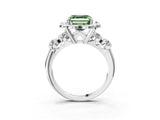 Platinum Fancy Green Asscher  Cut Diamond Floral Halo Engagement Ring with Shared Prong Setting 3