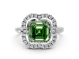 Platinum Fancy Green Asscher Cut Diamond Floral Halo Split Shank Prong Setting Ring_36