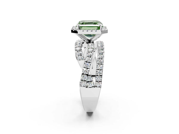 Platinum Asscher Cut Halo Twist Engagement Ring Setting for Fancy Green Center