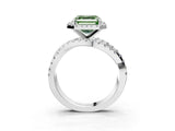 Platinum Fancy Green Asscher Cut Diamond Halo Ring with Round Split Shank and Prong Setting_3