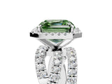 Platinum Fancy Green Asscher Cut Diamond Halo Ring with Round Split Shank and Prong Setting_5